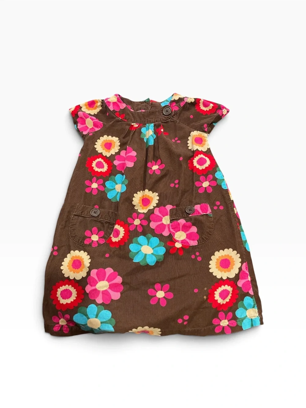 Carter’s Brown Floral Corduroy Dress with Bright Pink & Turquoise Blooms Size 4